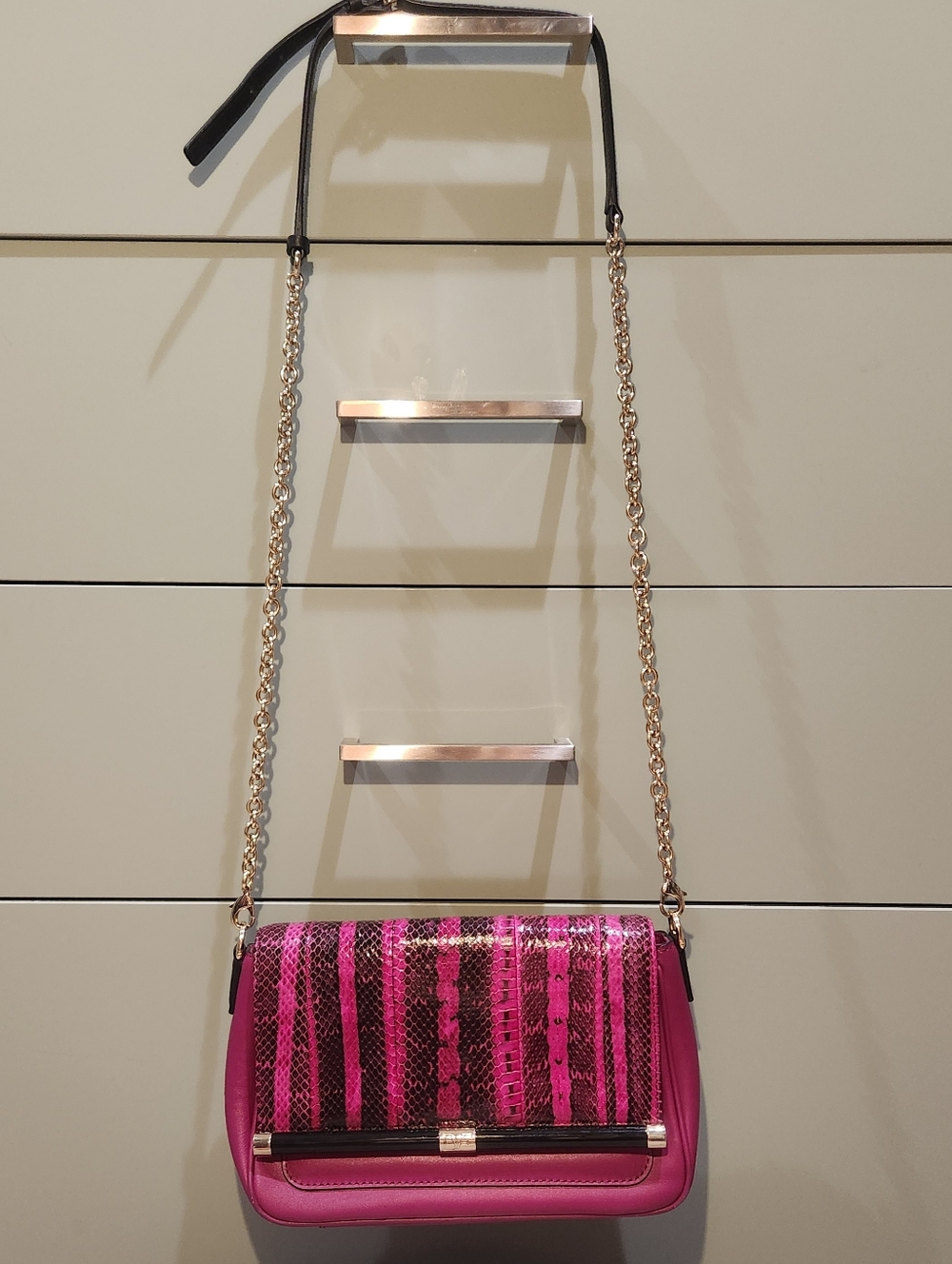 Diane Von Furstenberg 440 Martini Pink Snakeskin Chain Crossbody Bag